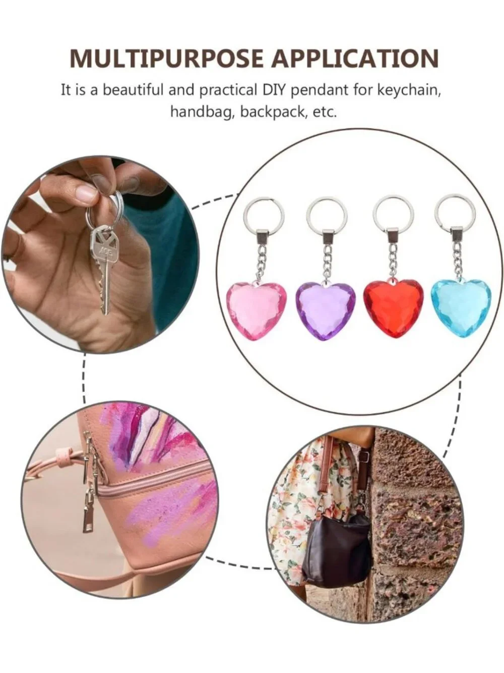 4Pcs Heart-Shaped Keychains for Couples - Crystal Pendant Bag Decor